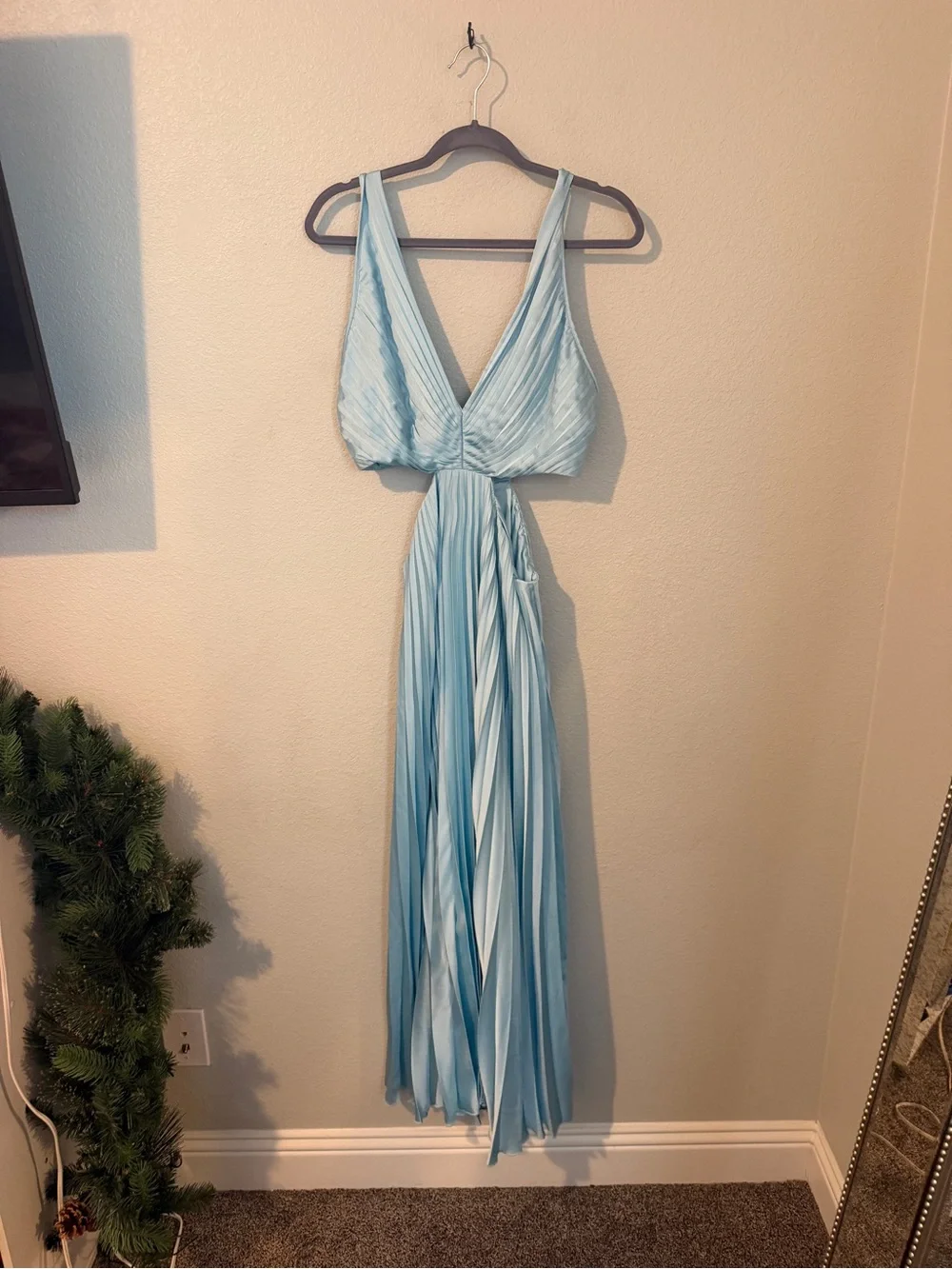 Abercrombie & Fitch Sky Blue Pleated V-Neck Maxi Dress